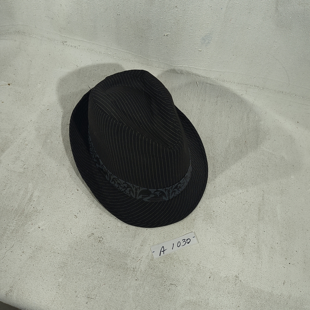 Hennessy Black Pinstripe Fedora with Blue Satin Lining One Size